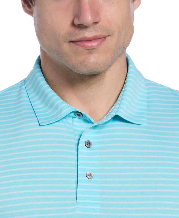 Short Sleeve Heather Stripe Feeder Polo  (Light Teal Htr) 