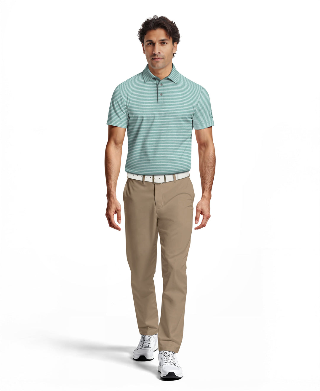 Heather Feeder Stripe Golf Polo (Brittany Bl Htr) 