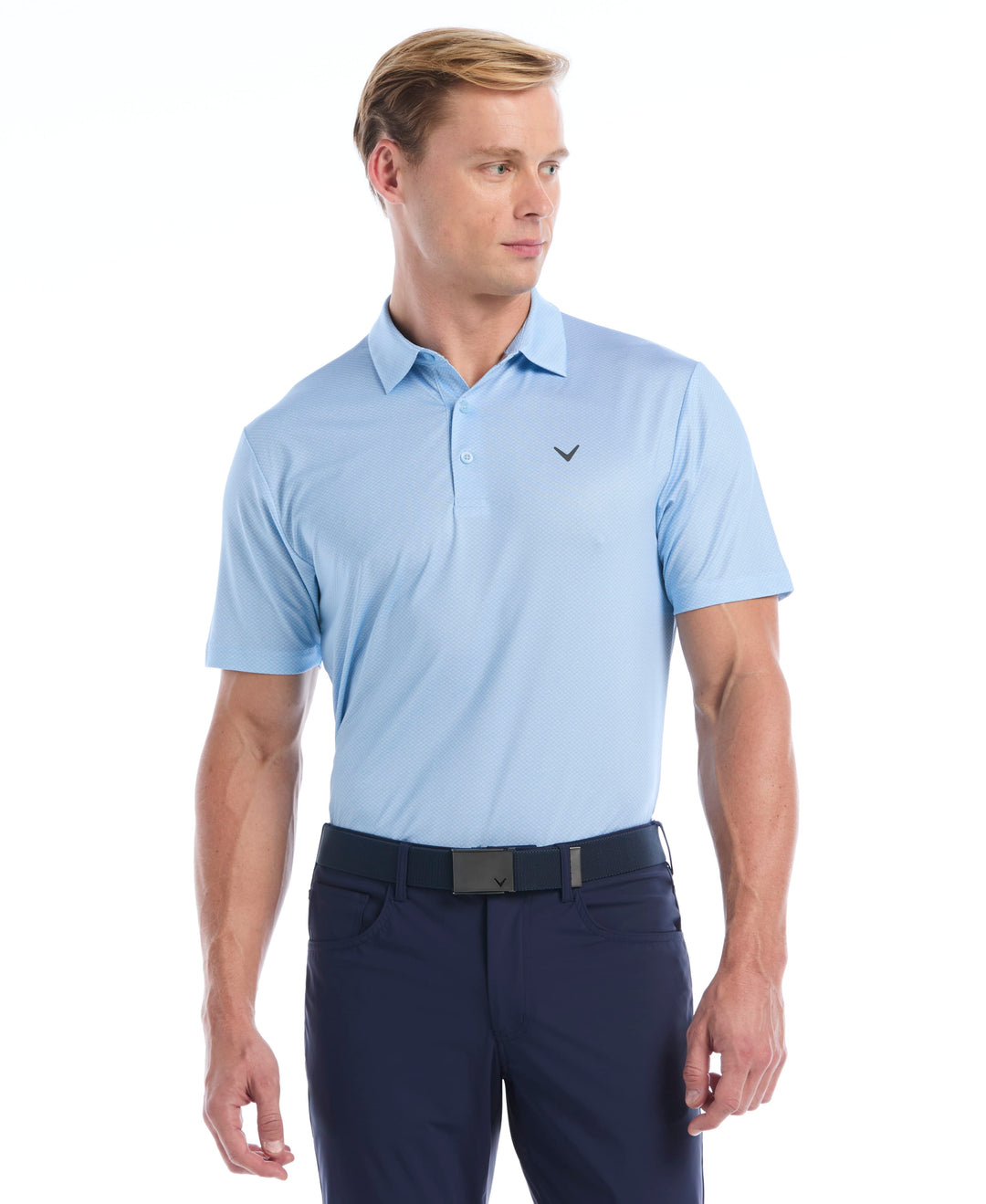 Heather Geo Print Golf Polo (Cerulean) 
