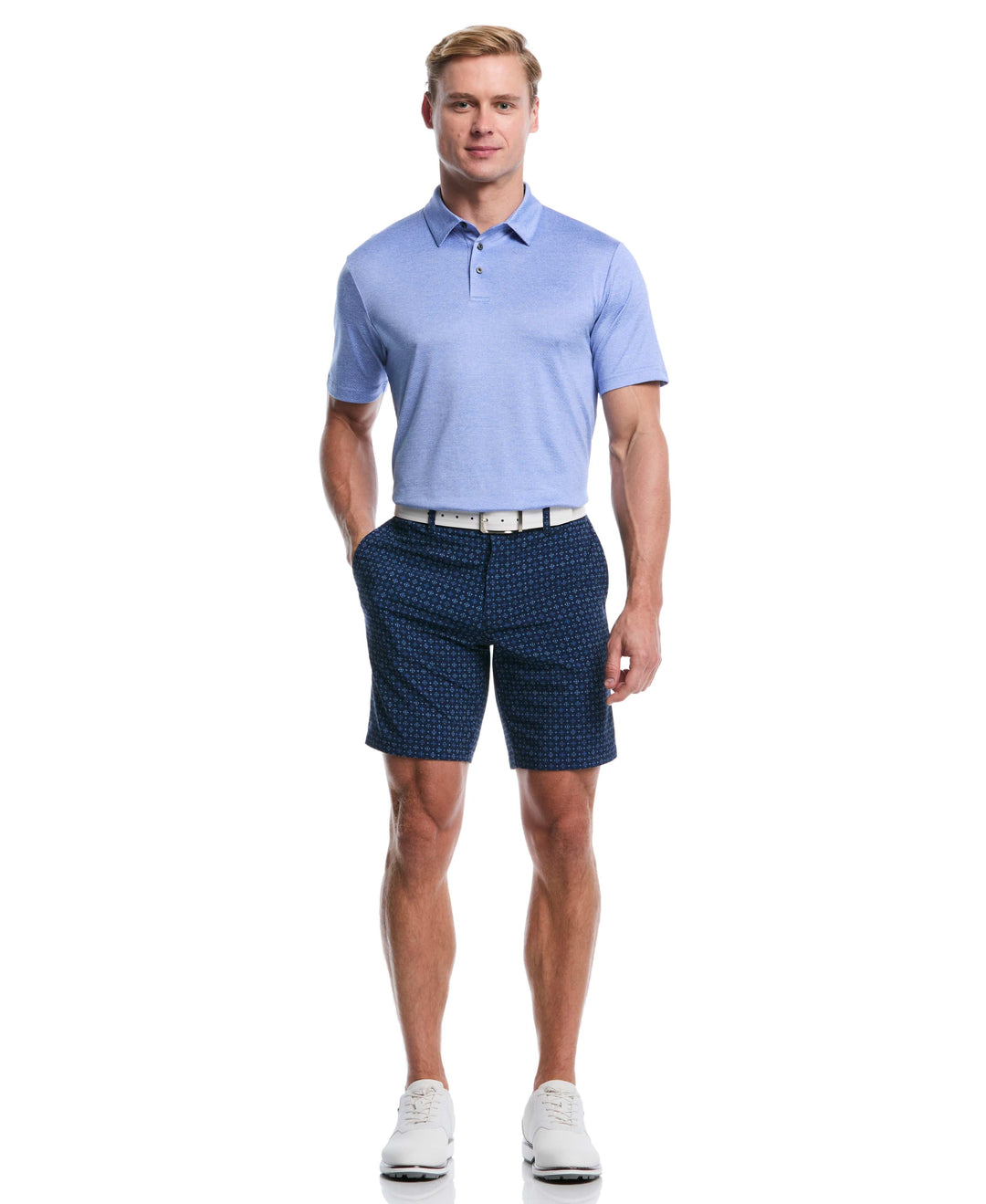 Heather Jacquard Golf Polo (Cornflower Wind Htr) 