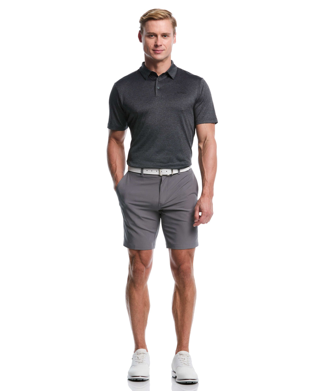 Heather Jacquard Golf Polo (Caviar Htr) 