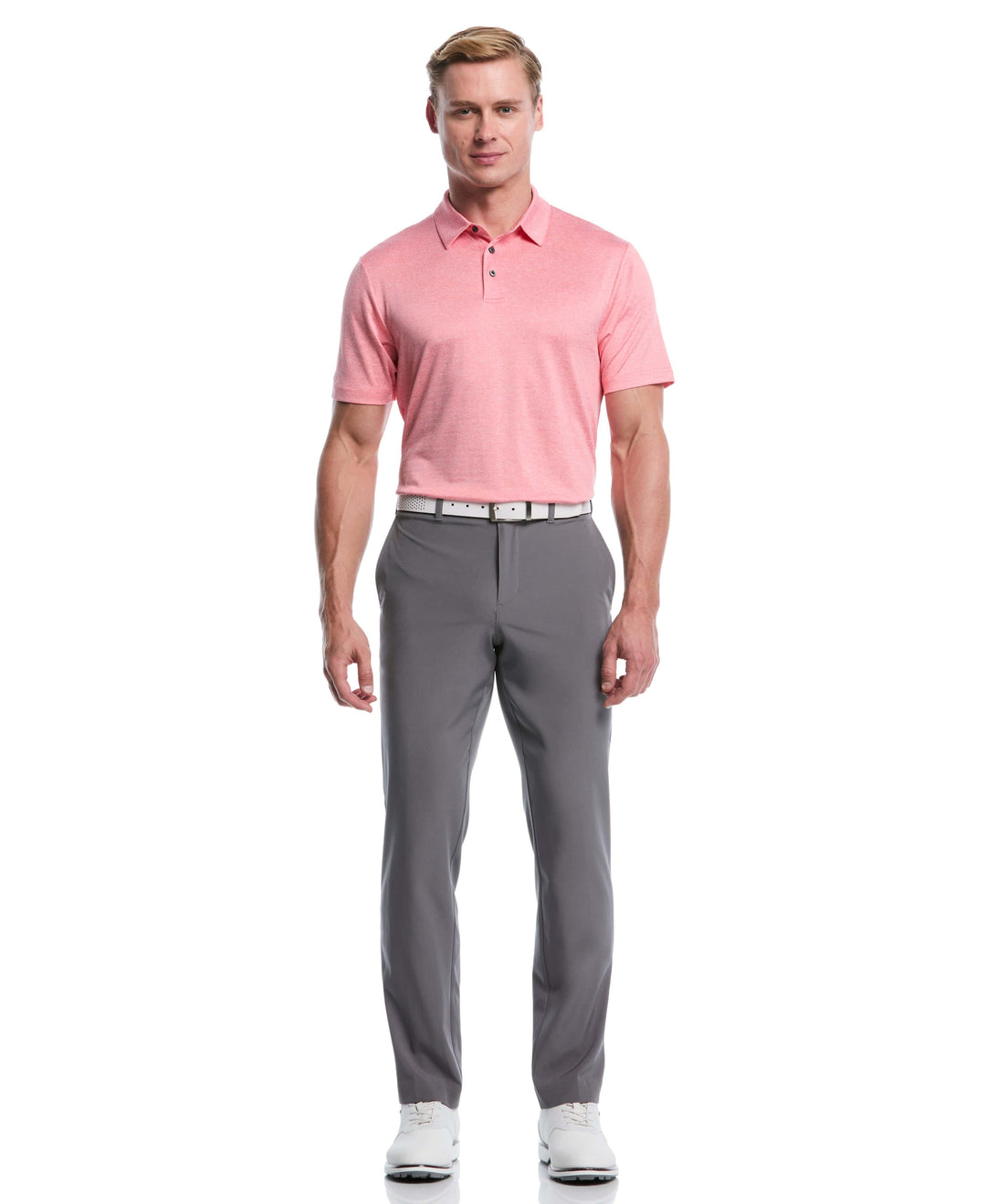 Heather Jacquard Golf Polo (Strawberry Pnk Htr) 