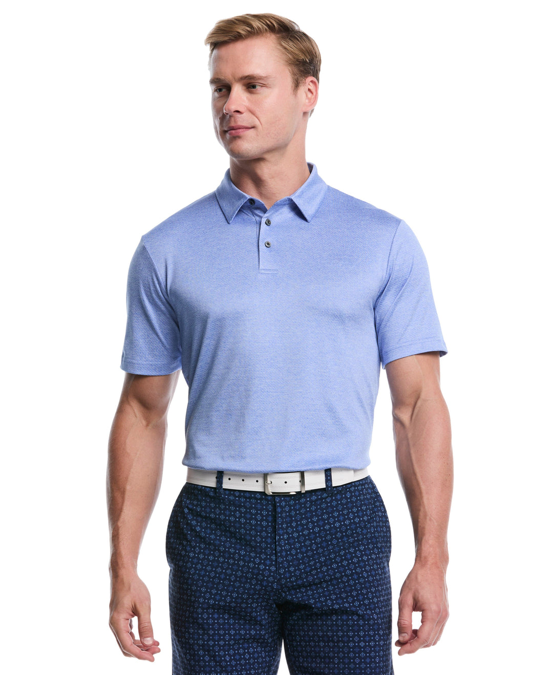 Heather Jacquard Golf Polo (Cornflower Wind Htr) 