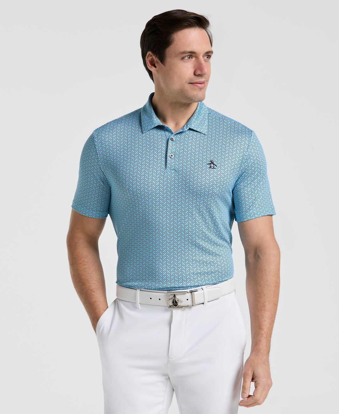 Heritage Herringbone Print Golf Polo (Aquarius) 