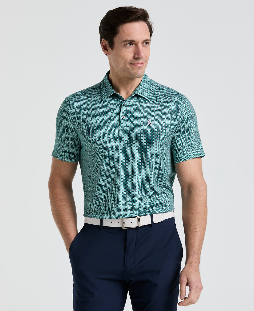 Heritage Herringbone Print Golf Polo (Galapagos Green) 