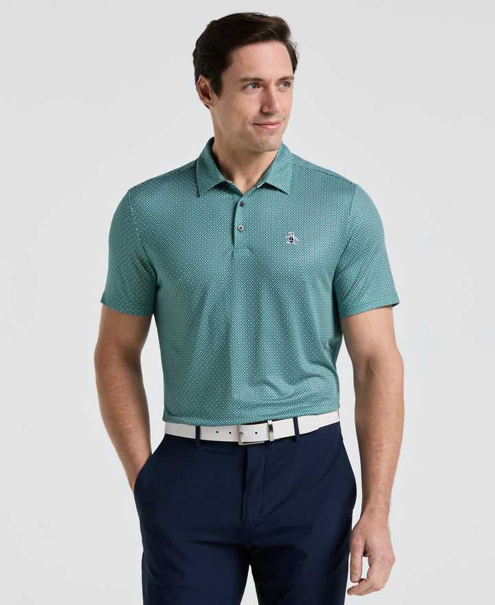 Heritage Herringbone Print Golf Polo (Galapagos Green) 