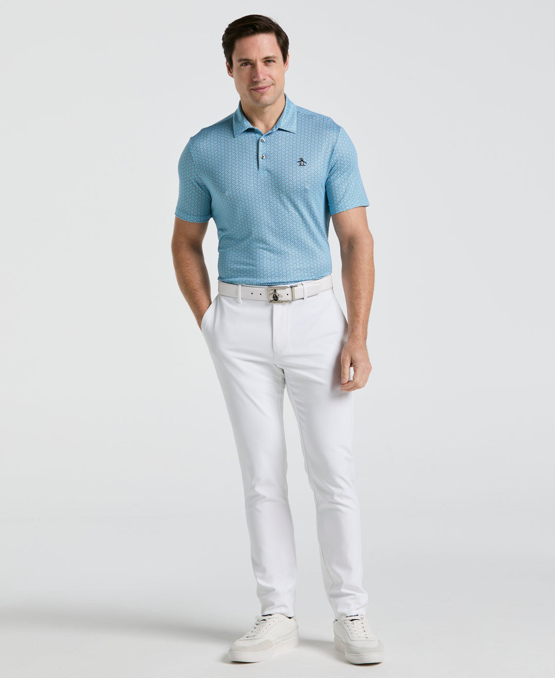 Heritage Herringbone Print Golf Polo (Aquarius) 