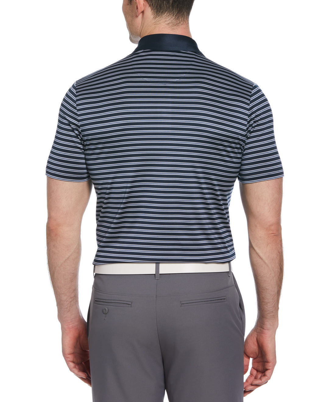 Heritage Stripe Solid Collar Short Sleeve Polo Shirt (Black Iris) 