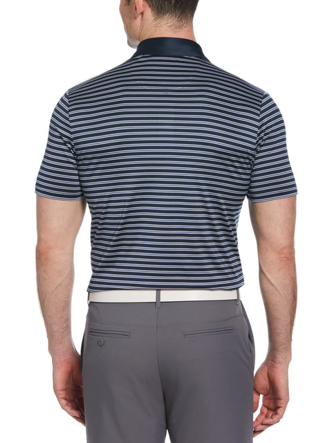 Heritage Stripe Solid Collar Short Sleeve Polo Shirt (Black Iris) 