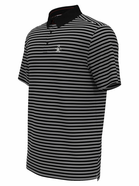 Heritage Stripe Solid Collar Short Sleeve Polo Shirt (Caviar) 