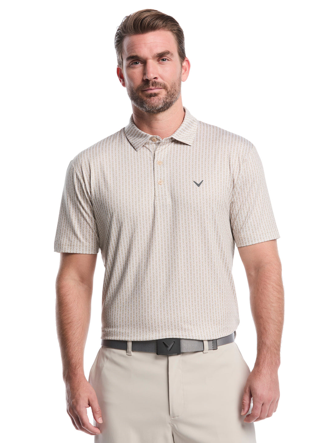 Men's Herringbone Print Golf Polo