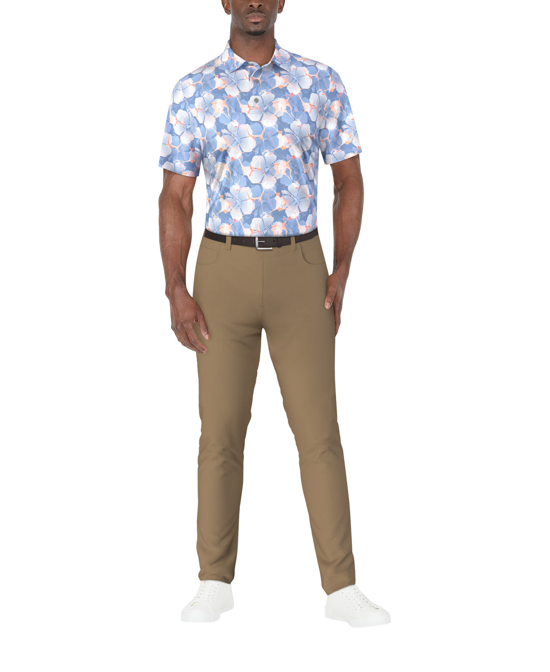 SS Hibiscus Print Polo (Blissful Blue) 