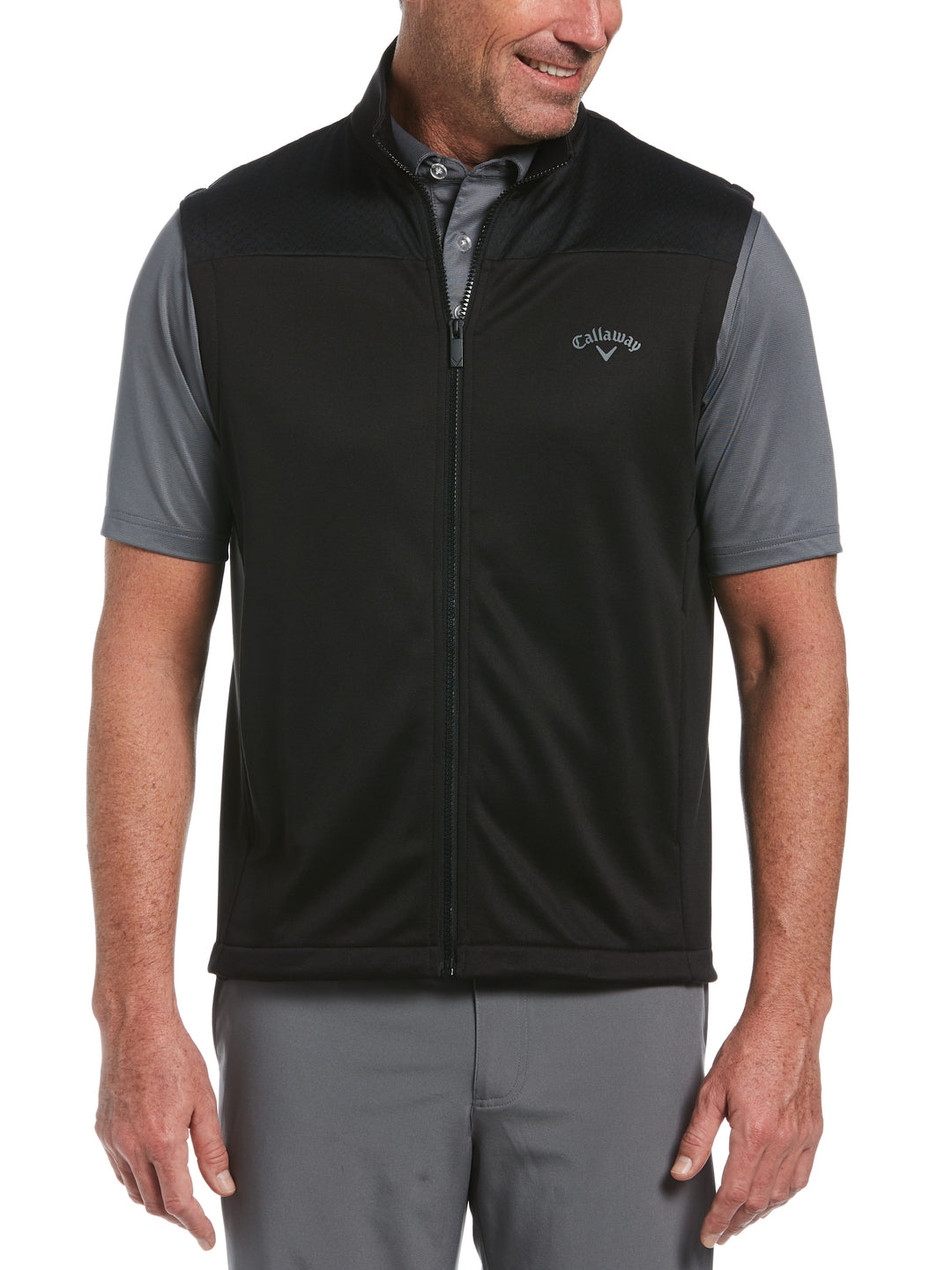 Mens High Gauge Fleece Zippered Golf Vest (Caviar) 