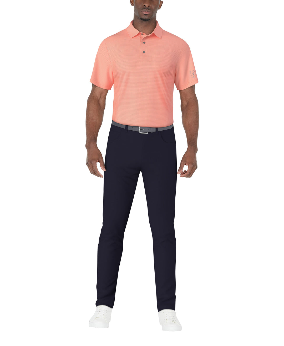 SS Horizontal Print Polo (Living Coral) 