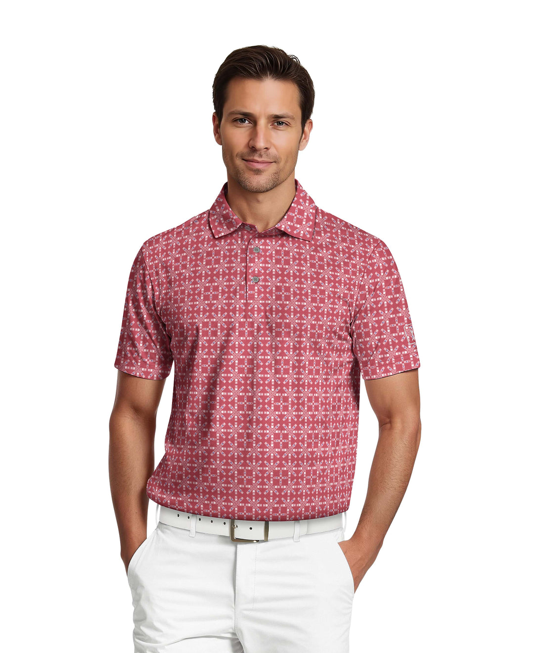 Layered Boat Print Golf Polo (Earth Red) 