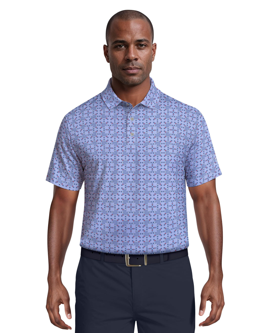 Layered Boat Print Golf Polo (Hydrangea) 