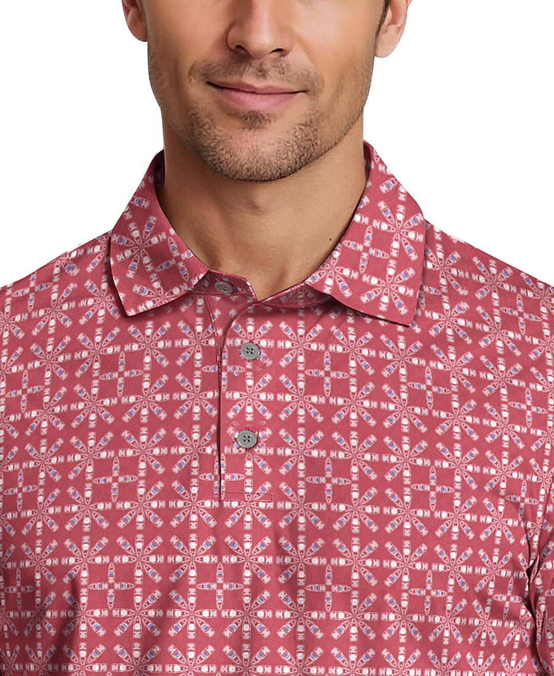 Layered Boat Print Golf Polo (Earth Red) 