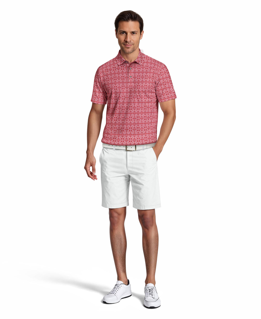Layered Boat Print Golf Polo (Earth Red) 