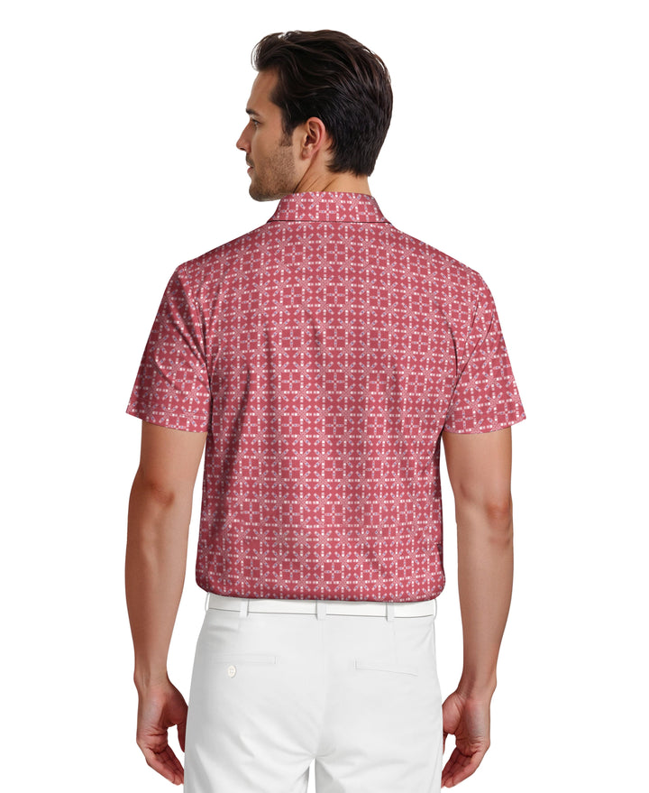 Layered Boat Print Golf Polo (Earth Red) 