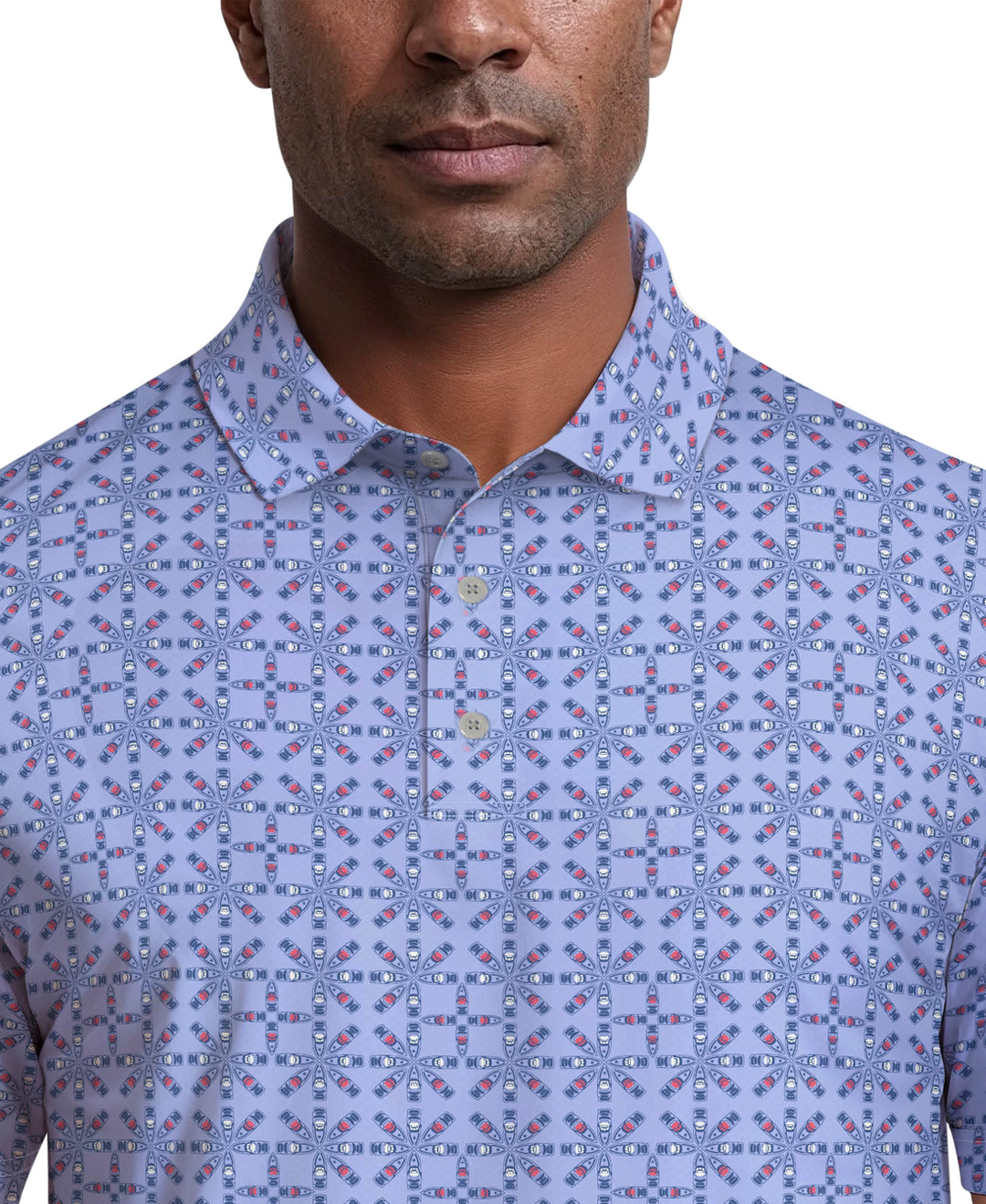 Layered Boat Print Golf Polo (Hydrangea) 