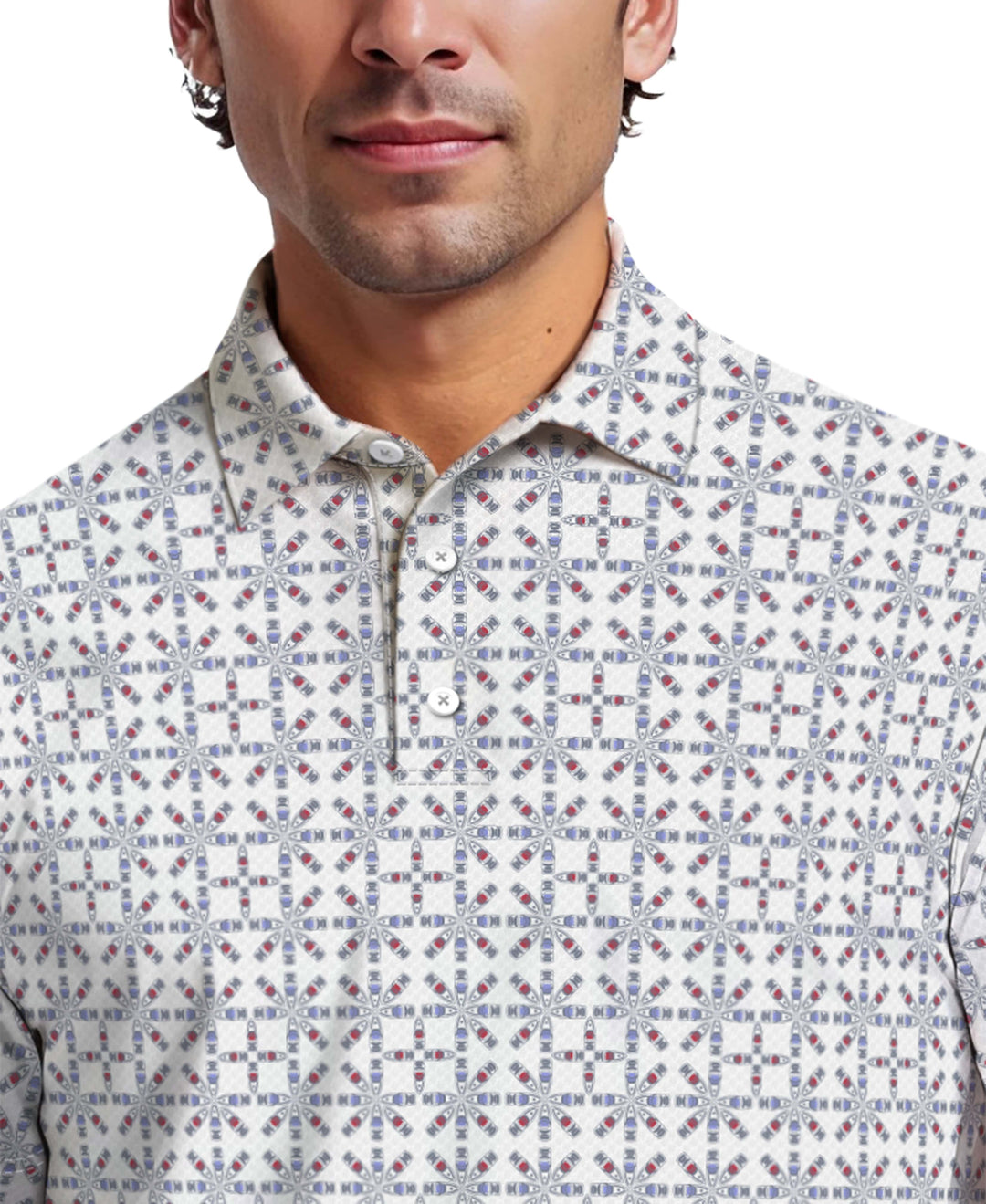 Layered Boat Print Golf Polo (Bright White) 