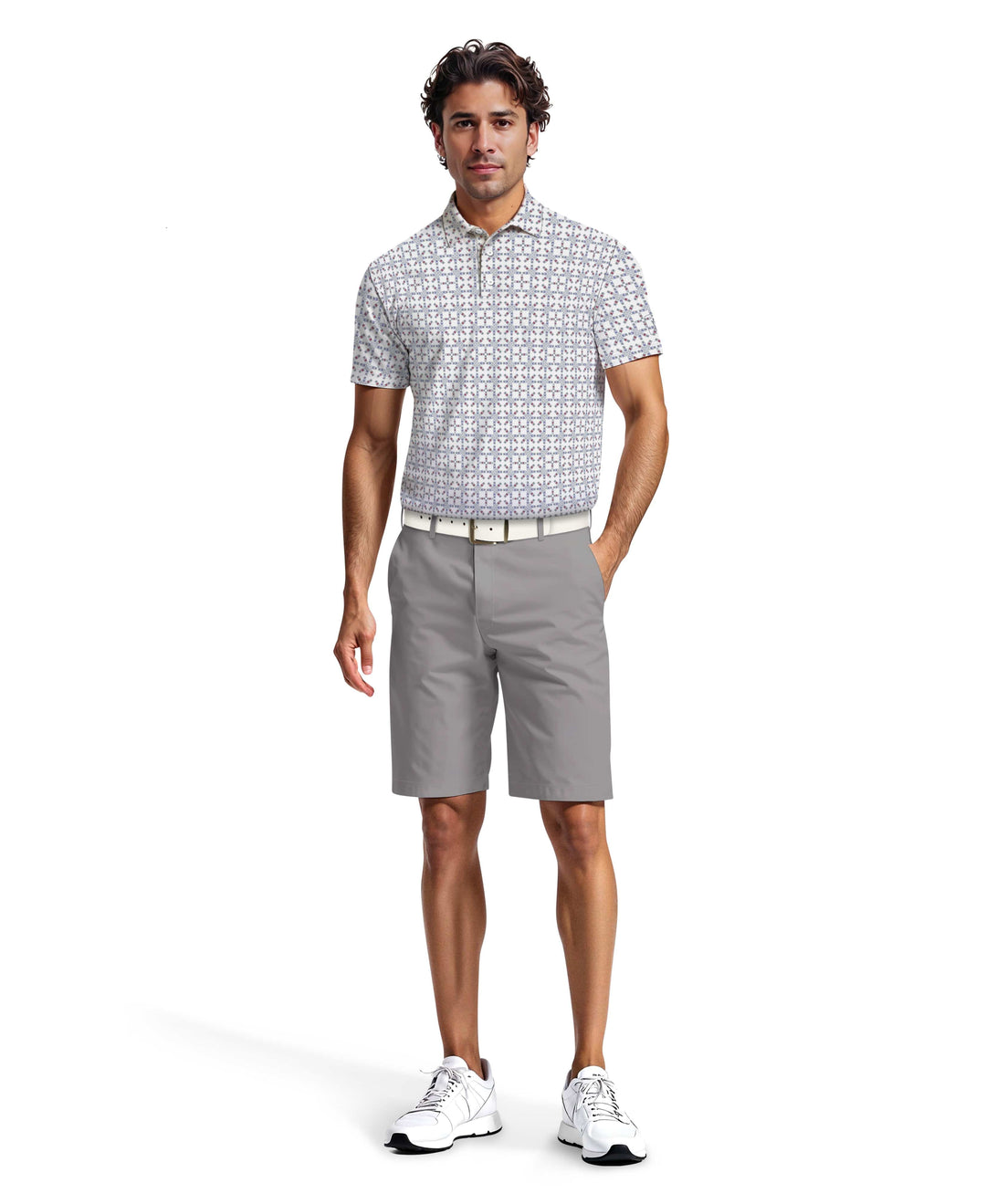 Layered Boat Print Golf Polo (Bright White) 