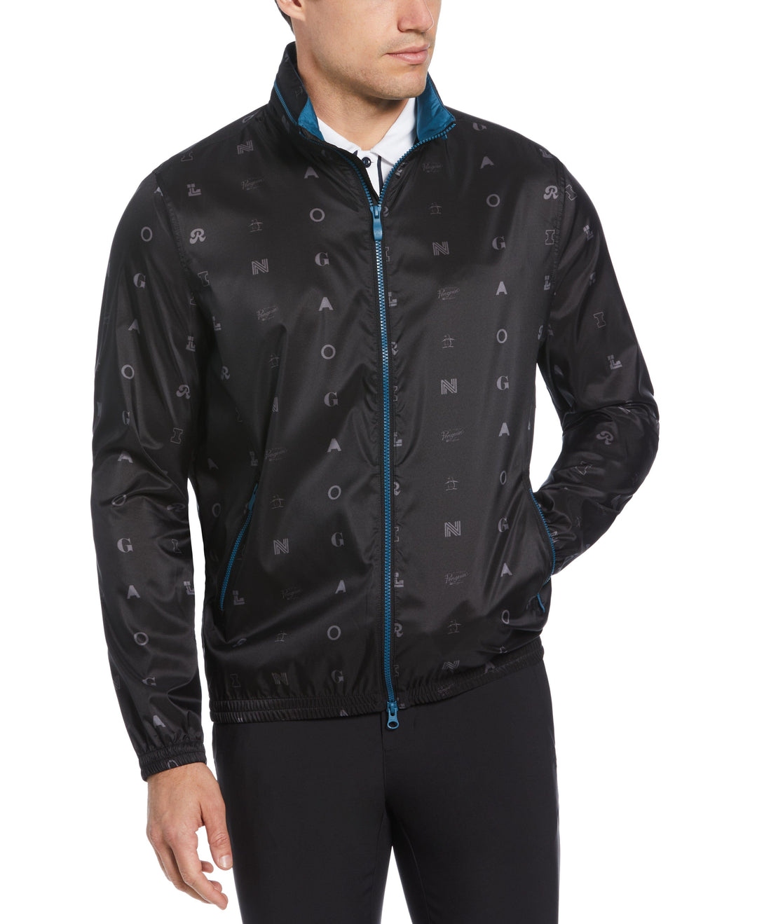 Logo Print Wind Jacket with Hidden Hood (Caviar) 