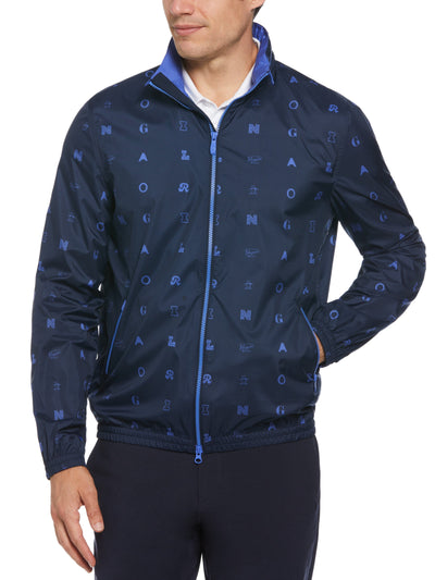 Logo Print Wind Jacket with Hidden Hood (Black Iris) 