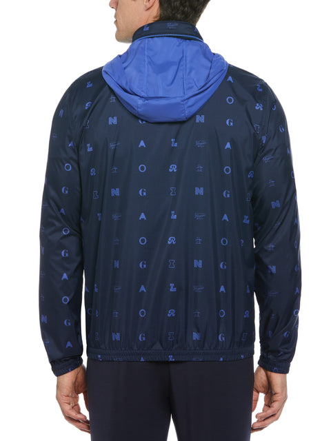 Logo Print Wind Jacket with Hidden Hood (Black Iris) 