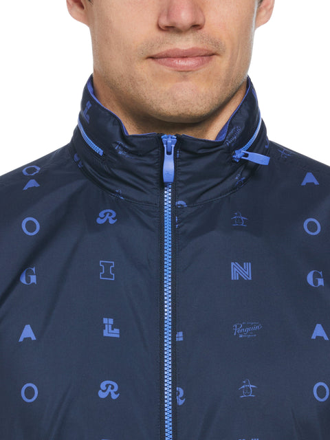 Logo Print Wind Jacket with Hidden Hood (Black Iris) 