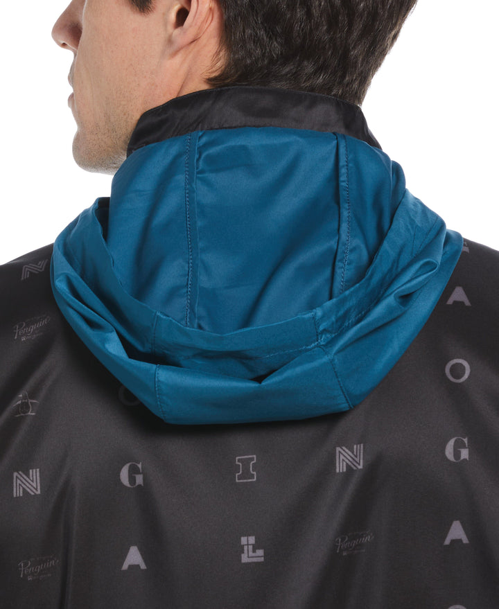 Logo Print Wind Jacket with Hidden Hood (Caviar) 