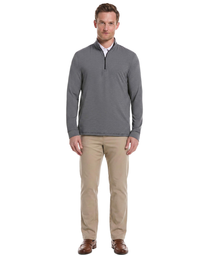 Long Sleeve Feeder Stripe Mock Neck  (Caviar) 