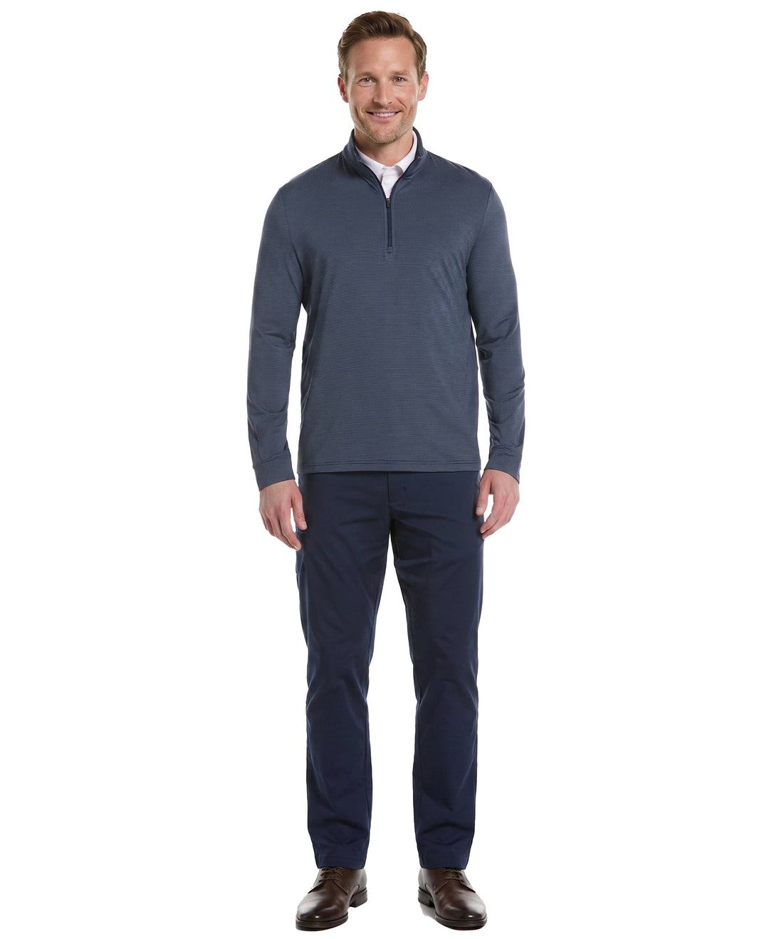 Long Sleeve Feeder Stripe Mock Neck  (Peacoat) 