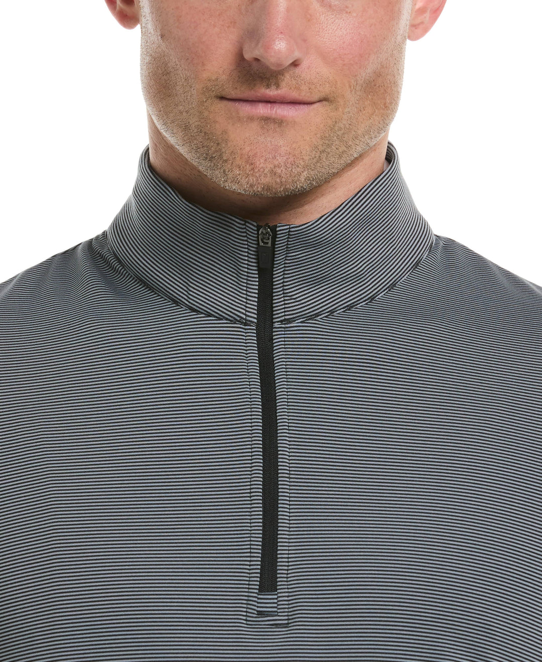 Long Sleeve Feeder Stripe Mock Neck  (Caviar) 