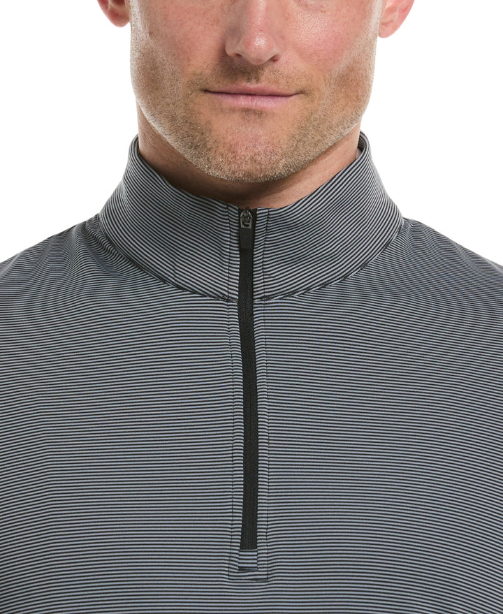Long Sleeve Feeder Stripe Mock Neck  (Caviar) 