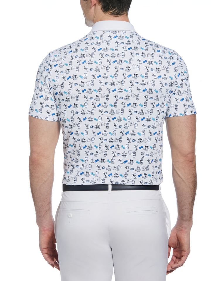 Martini Print Golf Polo Shirt (Bright White) 