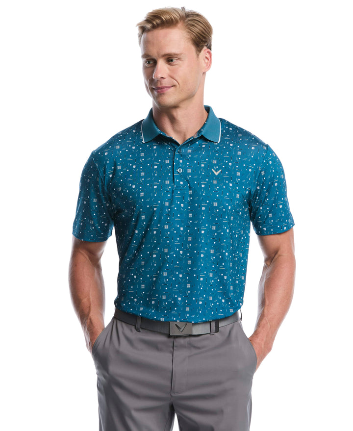 Memento Print Golf Polo (Blue Coral) 