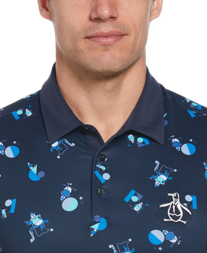 Memphis Pete Print Short Sleeve Golf Polo Shirt (Black Iris) 