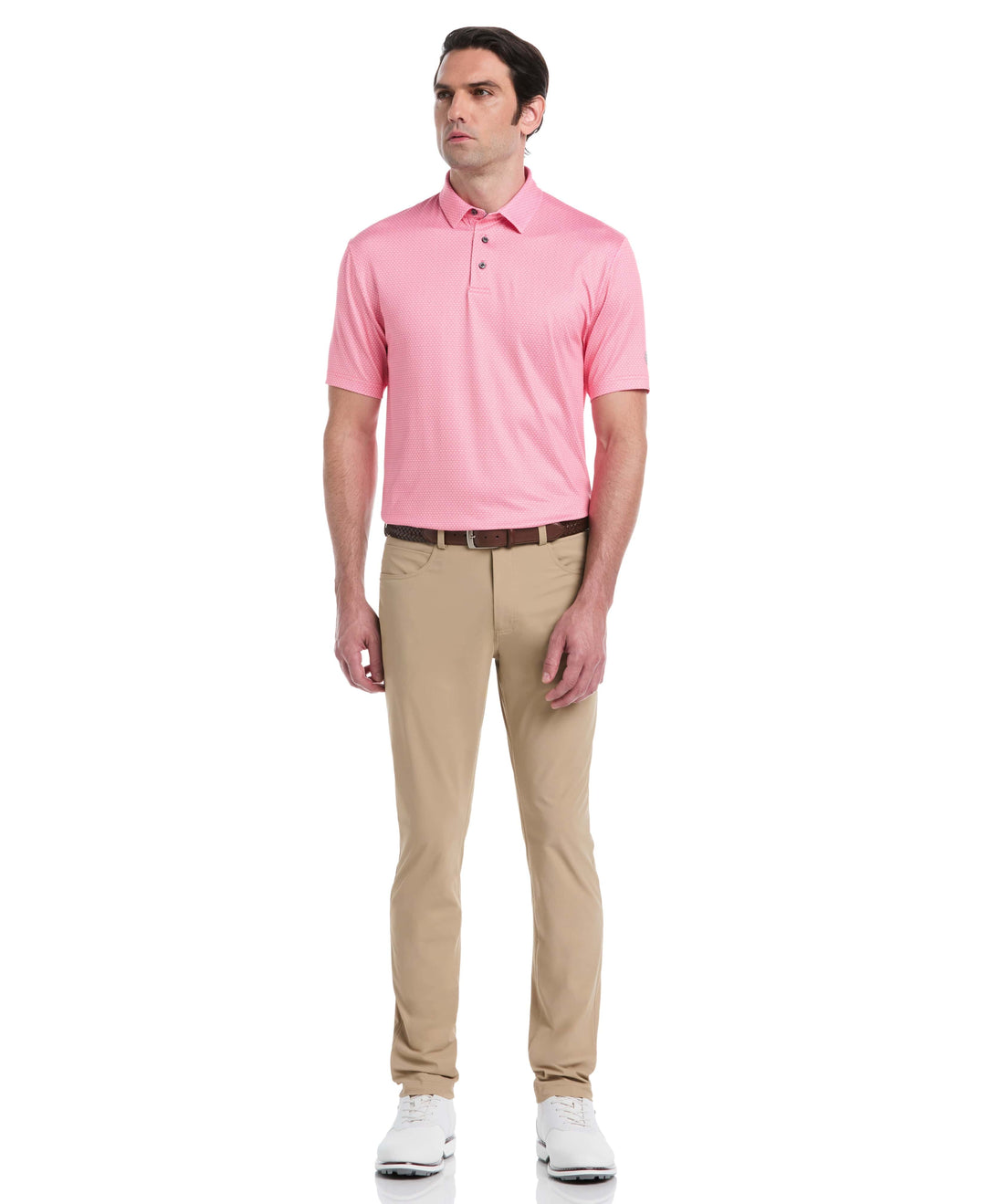 Micro Geometric Print Golf Polo (Strawberry Pink) 