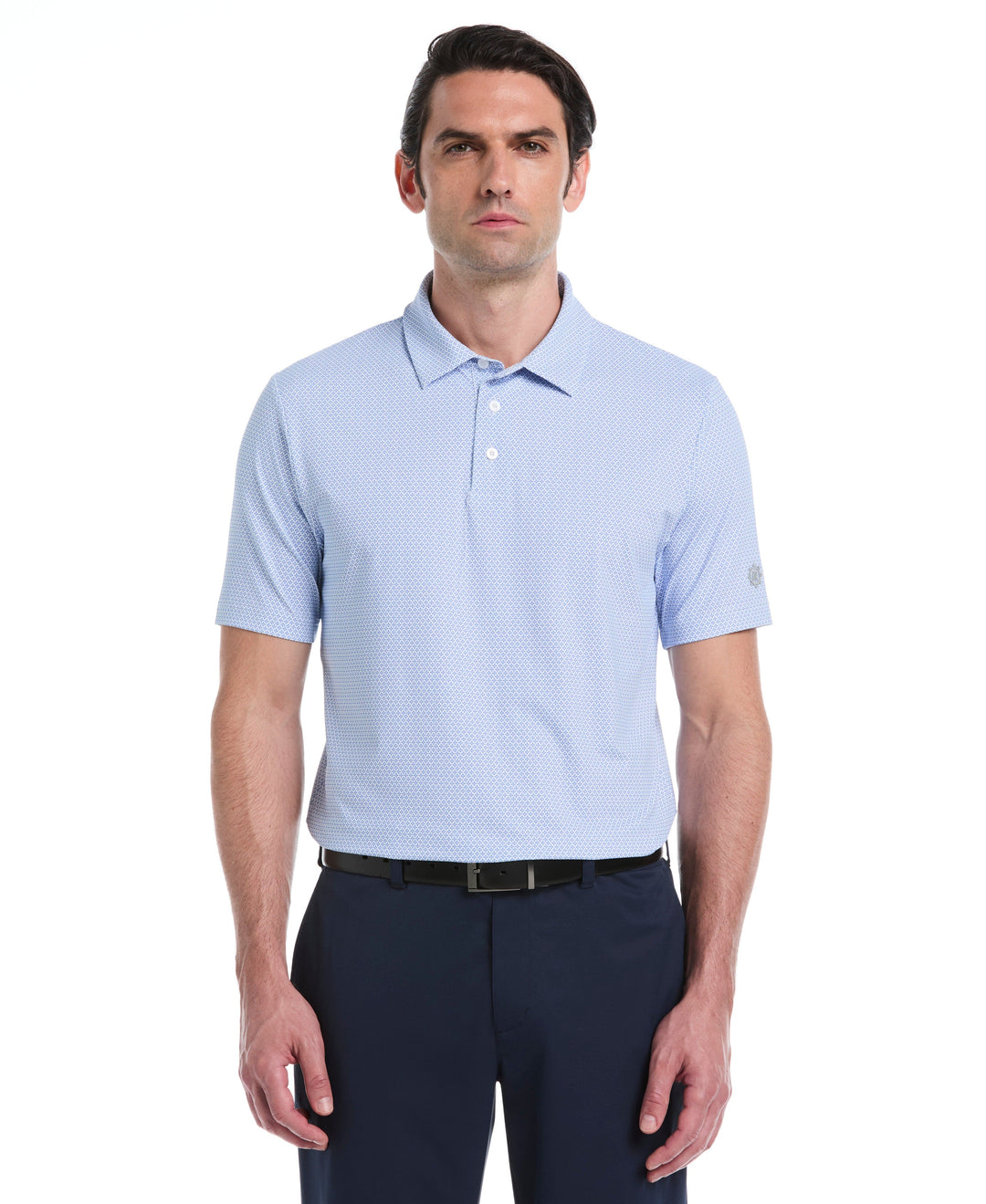 Micro Geometric Print Golf Polo (Bright White) 