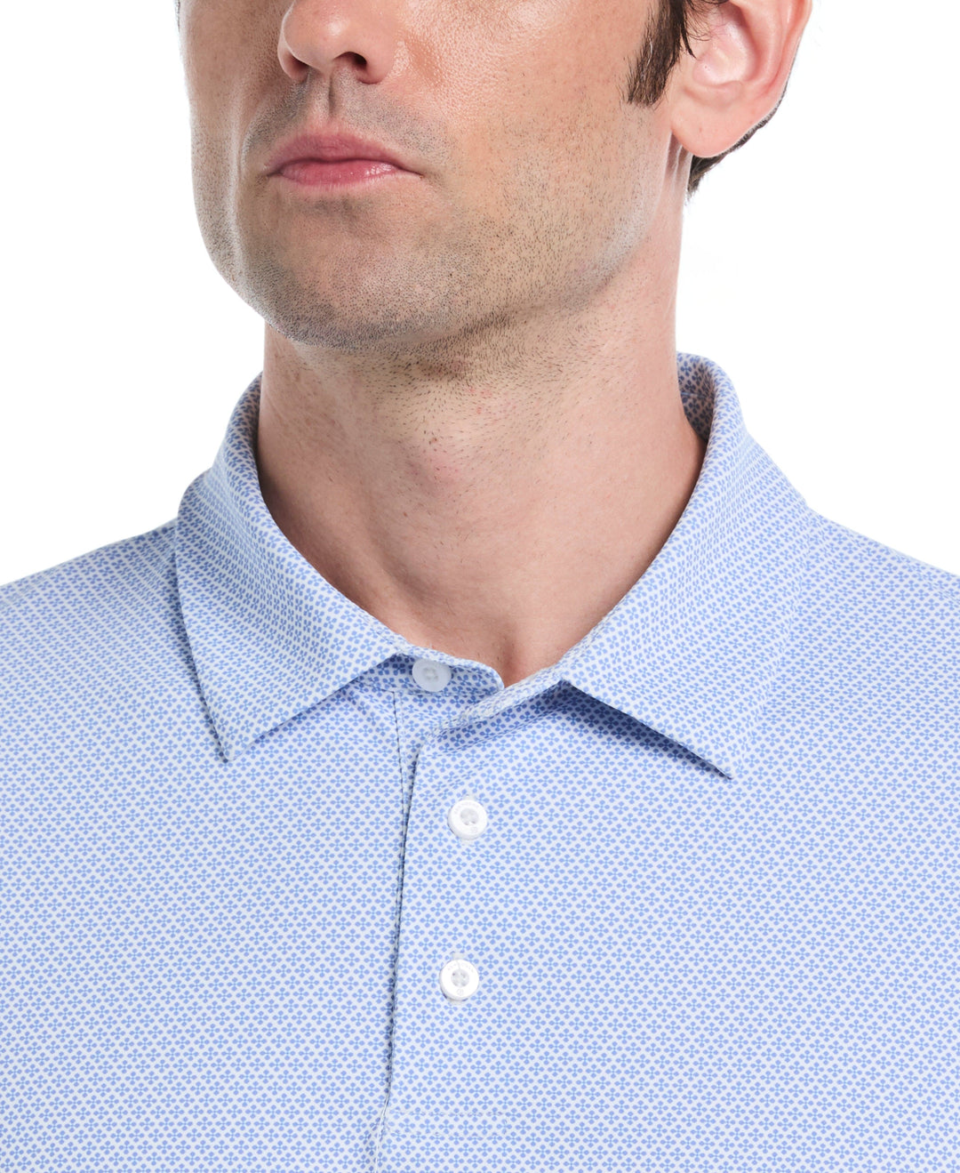 Micro Geometric Print Golf Polo (Bright White) 