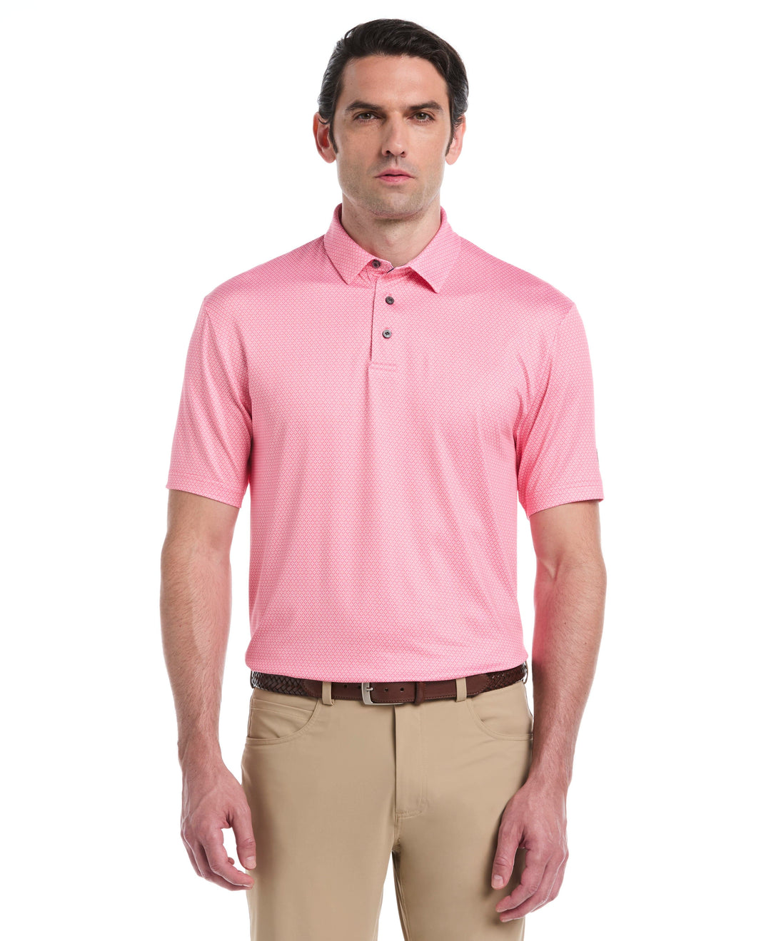 Micro Geometric Print Golf Polo (Strawberry Pink) 