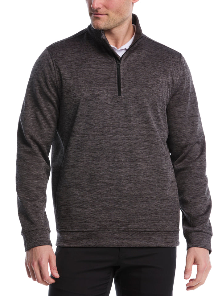 Mini Argyle Quilted Knit 1/4 Zip Golf Shirt (Caviar Heather) 