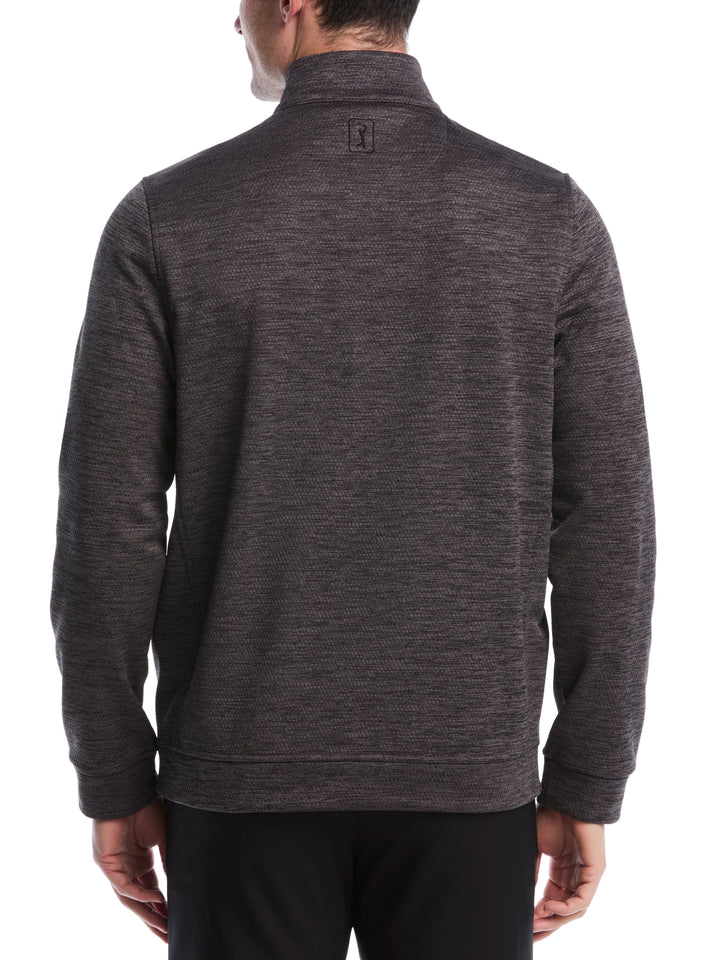 Mini Argyle Quilted Knit 1/4 Zip Golf Shirt (Caviar Heather) 