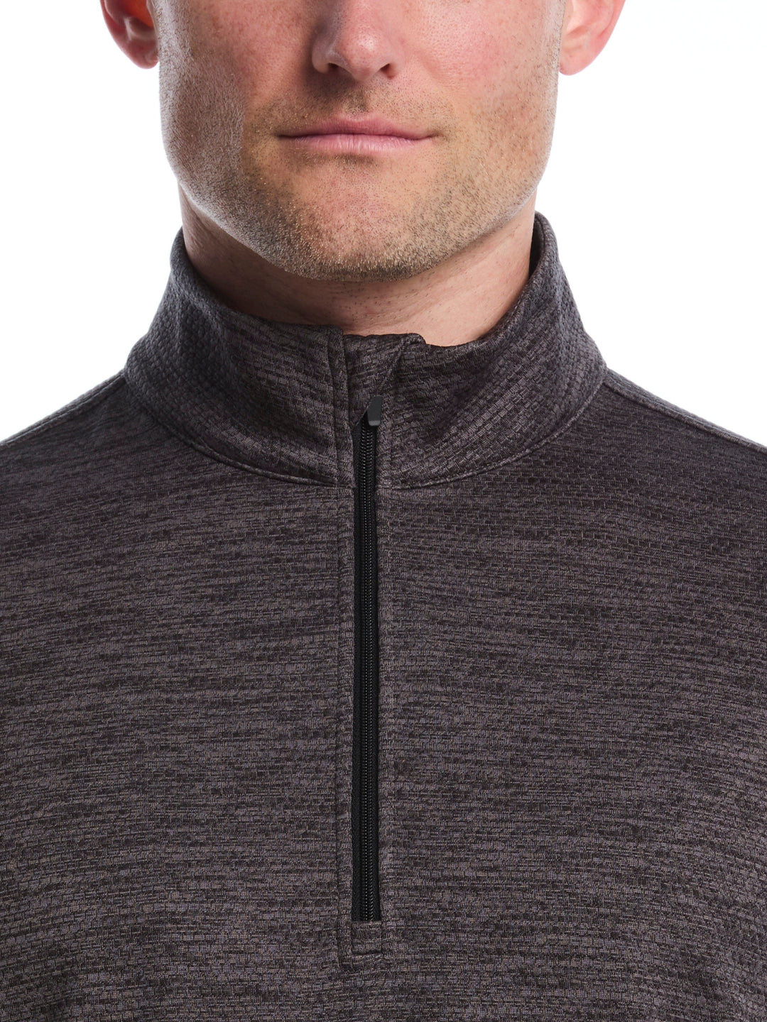 Mini Argyle Quilted Knit 1/4 Zip Golf Shirt (Caviar Heather) 