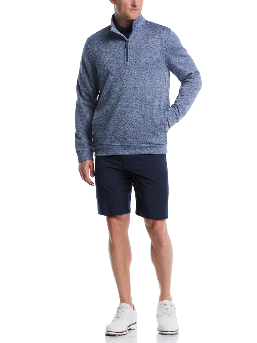 Mini Argyle Quilted Knit 1/4 Zip Golf Shirt (Bl Horizon Htr) 