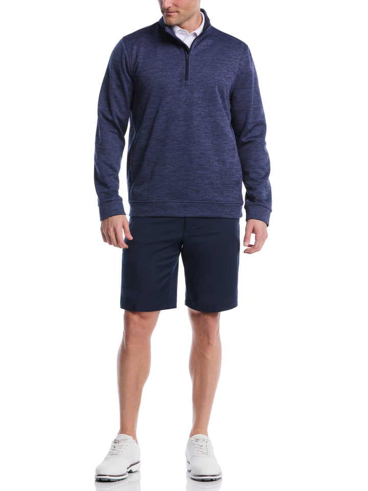 Mini Argyle Quilted Knit 1/4 Zip Golf Shirt (Peacoat Heather) 