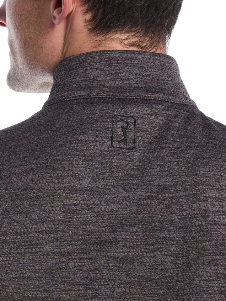 Mini Argyle Quilted Knit 1/4 Zip Golf Shirt (Caviar Heather) 