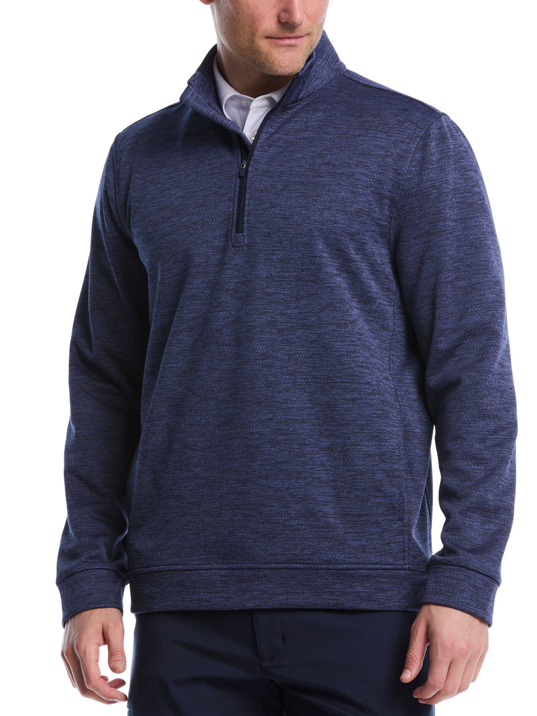 Mini Argyle Quilted Knit 1/4 Zip Golf Shirt (Peacoat Heather) 