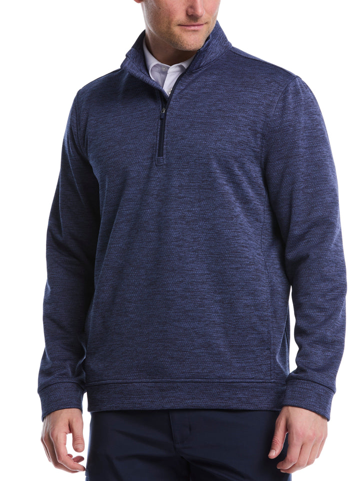 Mini Argyle Quilted Knit 1/4 Zip Golf Shirt (Peacoat Heather) 